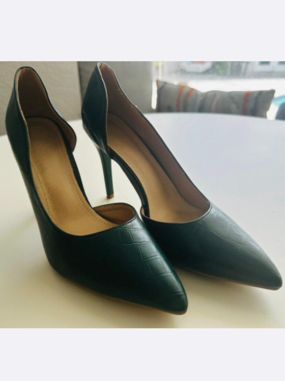 Emerald Green Leather Stiletto Snake Heels